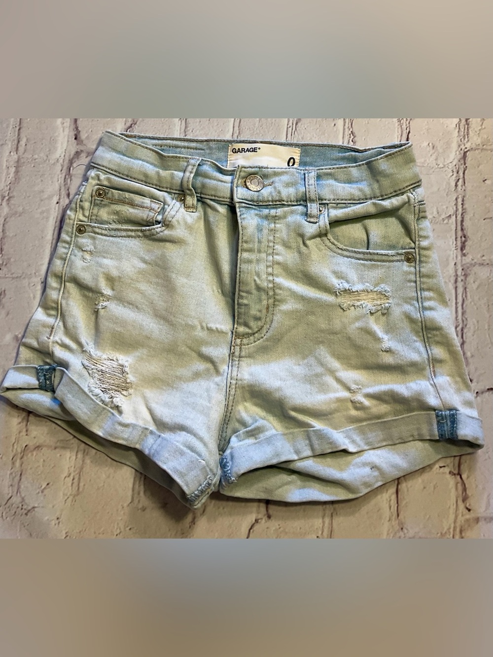 Garage Light Wash Distressed Jean Shorts - Light Blue